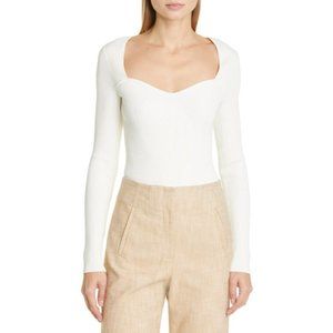 VERONICA BEARD Gladys Sweetheart Neck Rib top Sweater in Ivory Size M
